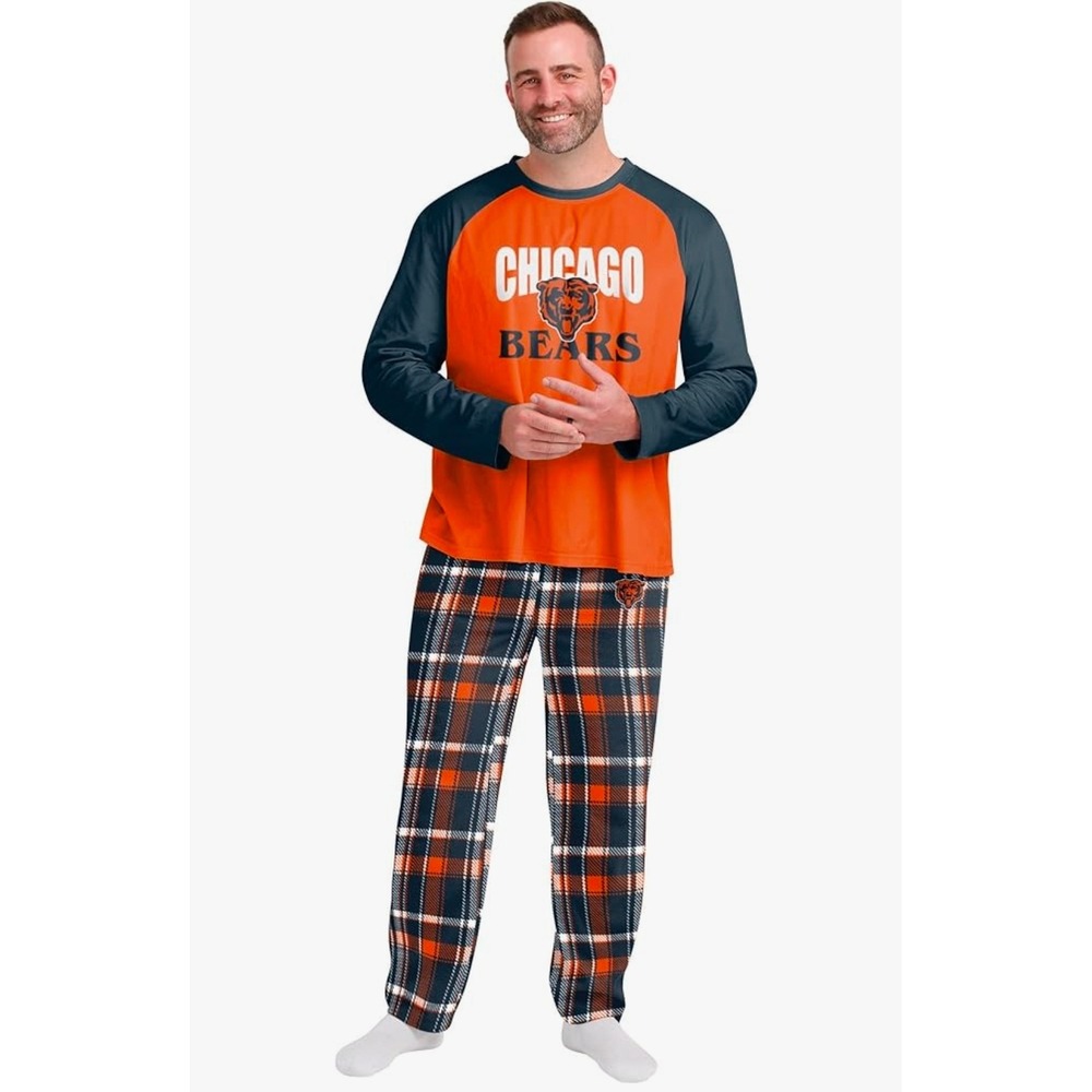 FOCO NFL Chicago Bears Mens Pajama Set Plaid‎ Long Sleeve Top Pants M